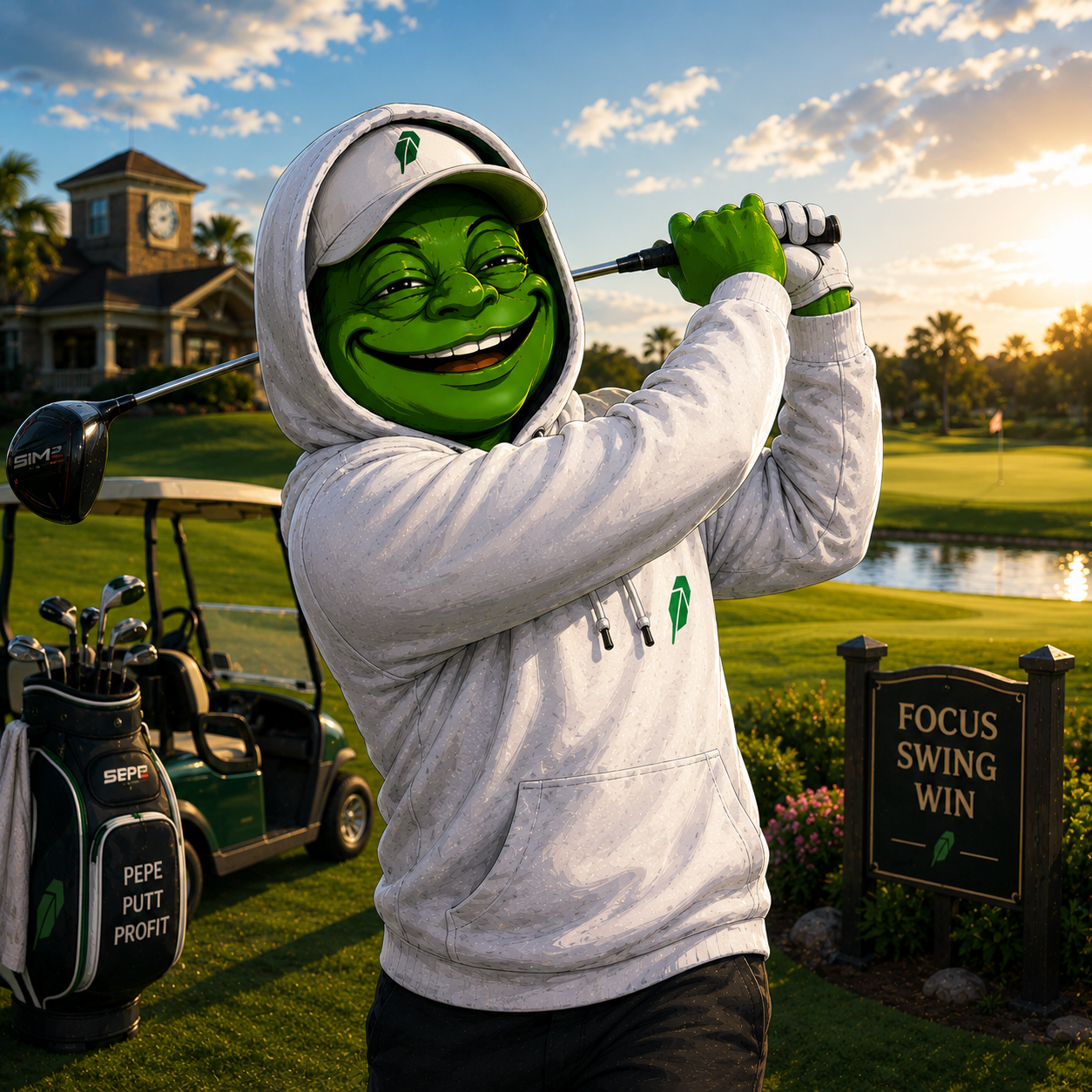 Troll swinging a golf club on a course